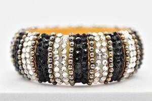 Richard Kerr Vintage Crystal Bangle Bracelet Black White Chunky Signed 80s Bin4